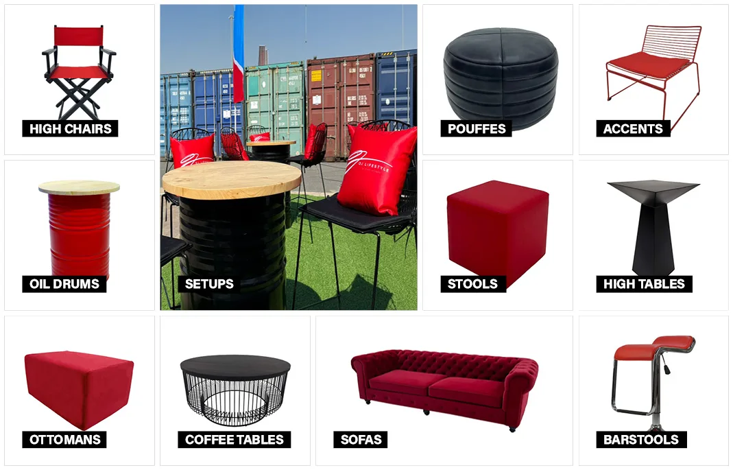 Black and Redfurniture collection moodboard featuring coordinated event furniture
