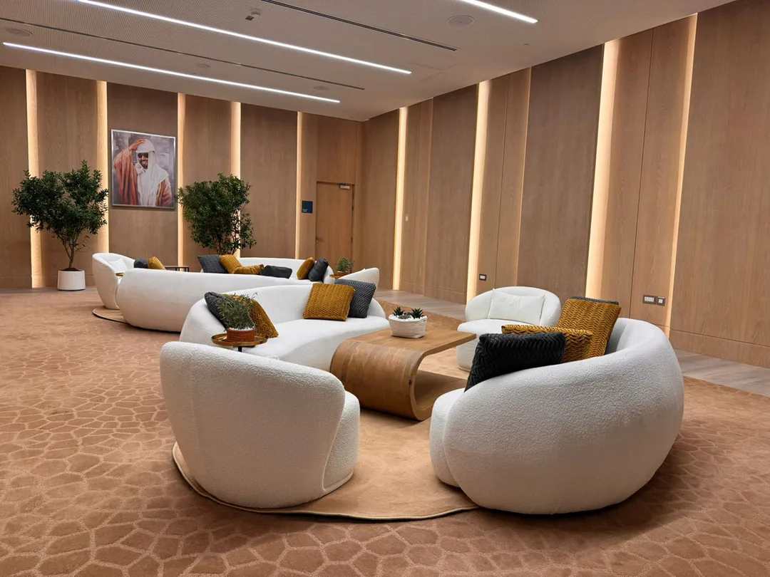 Elegant conference furniture supporting professional executive presentations.