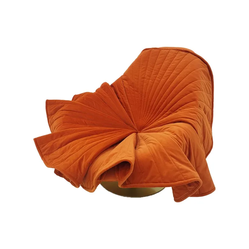 F-AC109-PO Bloom accent chair in pumpkin orange velvet with gold base