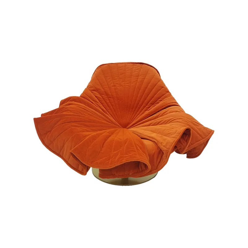 F-AC109-PO Bloom accent chair in pumpkin orange velvet with gold base