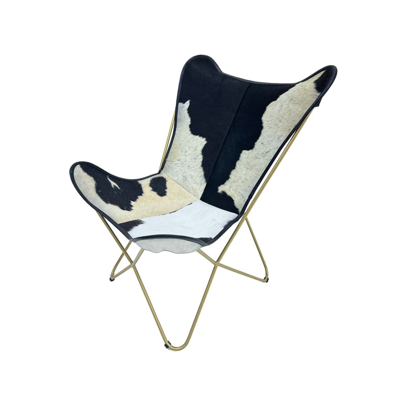 F-AC137-BW Cassidy accent chair in black + white leather hide with black metal frame 