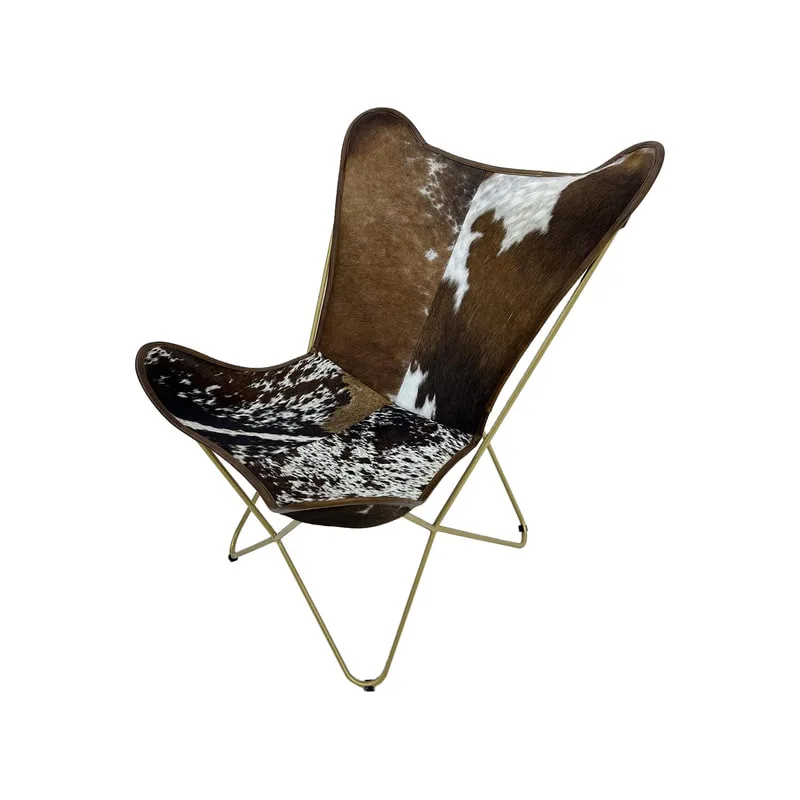 F-AC137-WB Cassidy accent chair in brown + white leather hide with black metal frame 