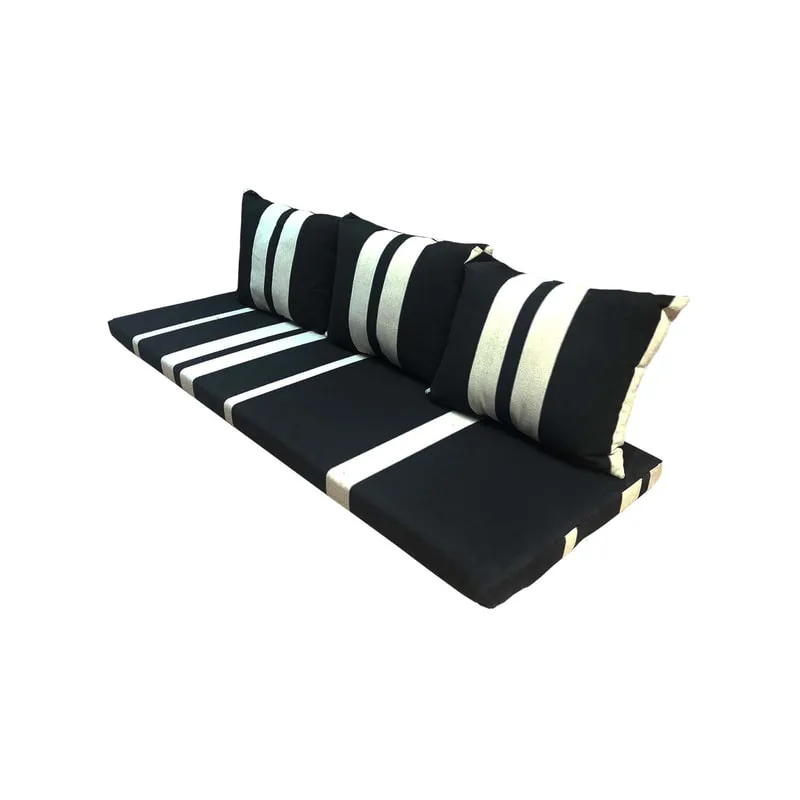 F-AK183-BW Type 3 Arabic seating set with one base cushion & three pillows in black & white fabric