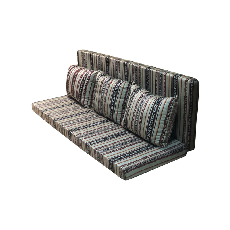 F-AK282-CR Type 2 Arabic seating set with back & base cushion & three pillows in cream fabric