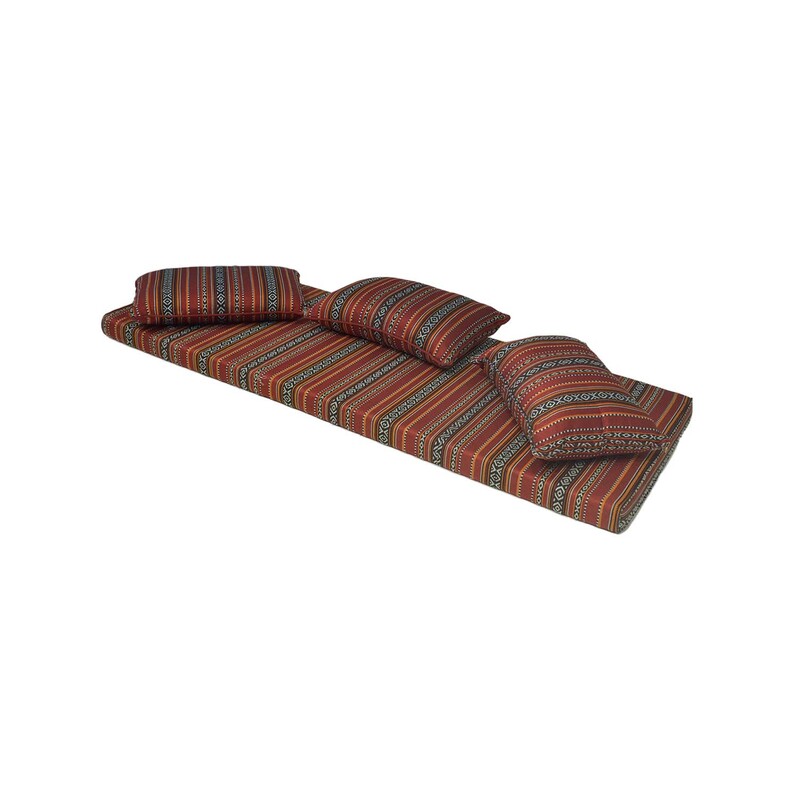 F-AK481-DR Type 1 Arabic seating set with one base cushions & three pillows in dark red fabric