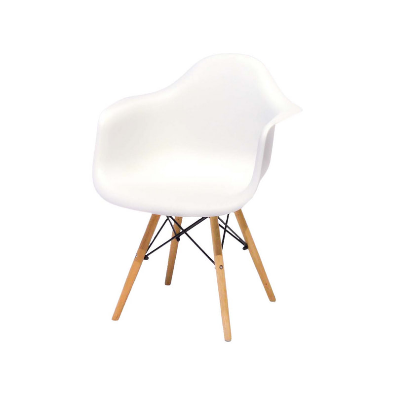 F-AR130-WH Eames armchair in white with wooden legs 