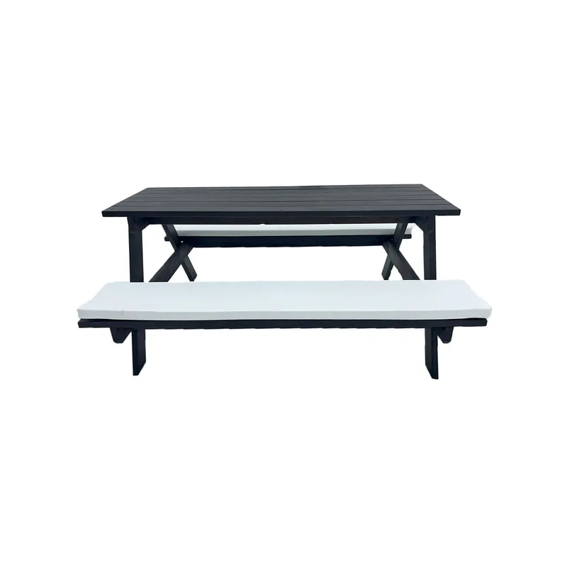 F-BK401-WH Type 1 Picnic bench in black. Seats 6-8 people with a combination of white seat pads 