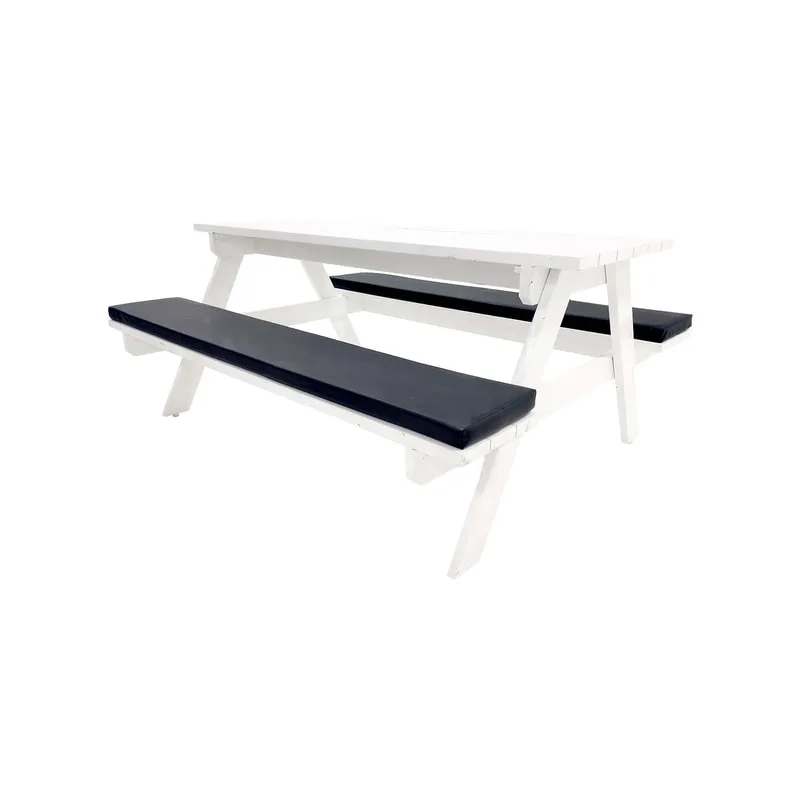F-BK501-BL Type 1 Picnic bench in White. Seats 6-8 people with a combination of black seat pads 
