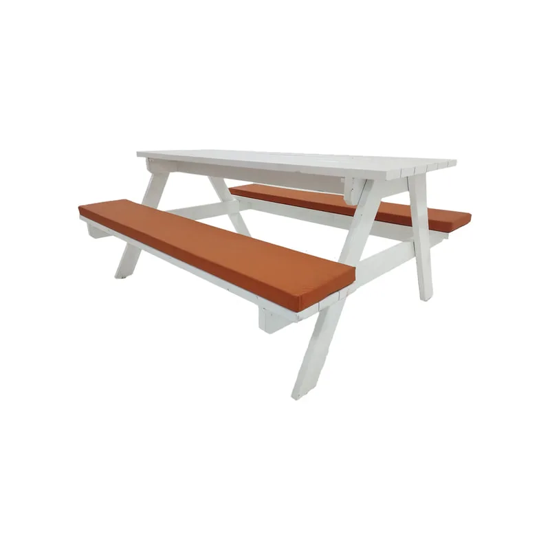 F-BK501-OR Type 1 Picnic bench in White. Seats 6-8 people with a combination of orange seat pads 