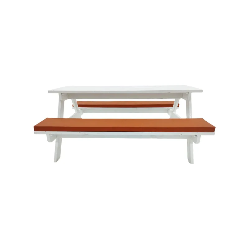 F-BK501-OR Type 1 Picnic bench in White. Seats 6-8 people with a combination of orange seat pads 