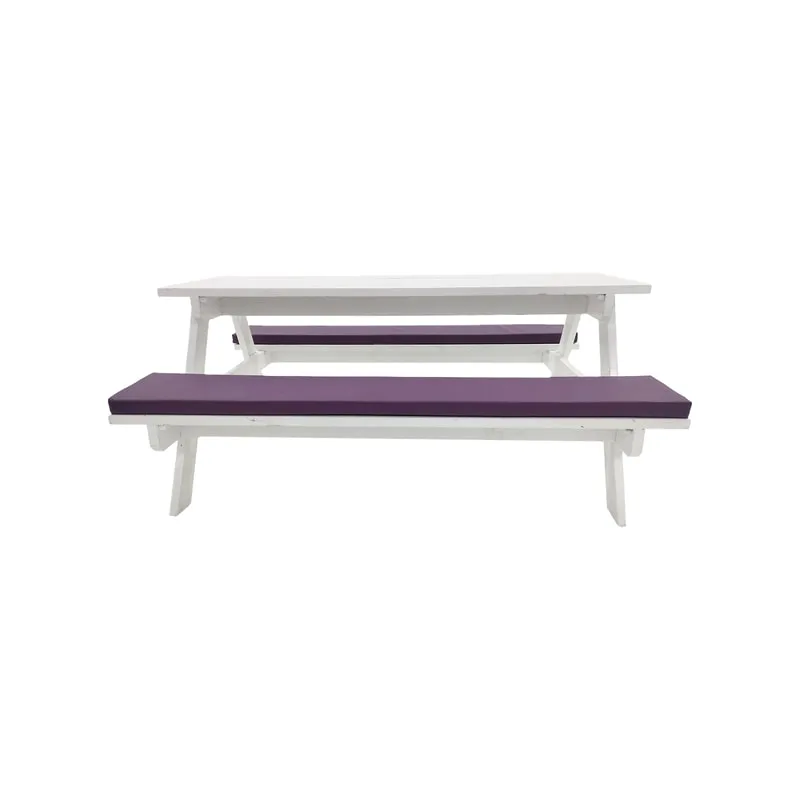 F-BK501-PR Type 1 Picnic bench in White. Seats 6-8 people with a combination of purple seat pads 