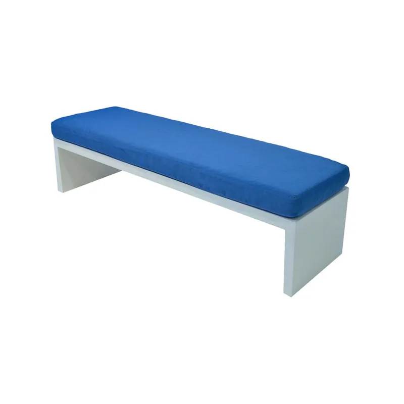 F-BN101-BU Milan bench with mid blue seat pad and base in white paint finish