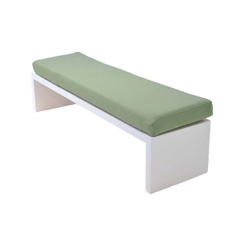 F-BN101-OG Milan bench with olive green seat pad and base in white paint finish