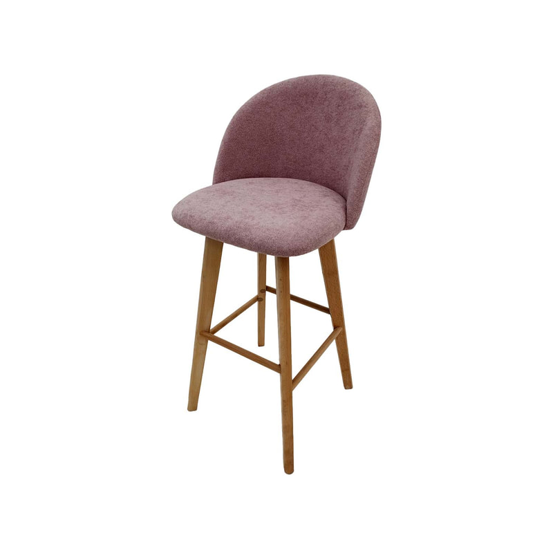 F-BS101-BP Franklin barstool in blush pink fabric with wooden legs