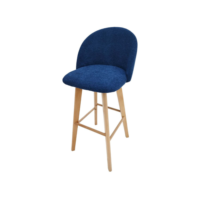 F-BS101-BU Franklin barstool in blue fabric with wooden legs