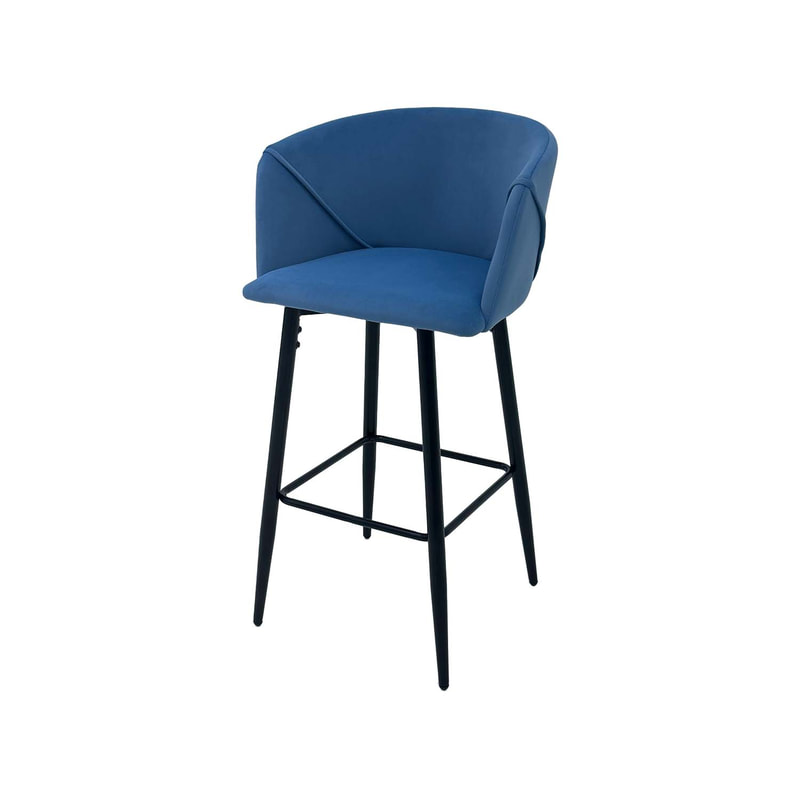 F-BS107-PB Boston barstool in petrol blue velvet with black metal legs​