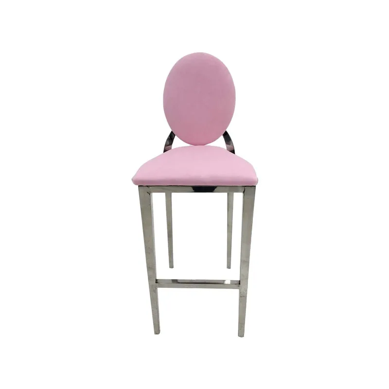 F-BS132-LP Silver Dior barstool with light pink fabric seat covers