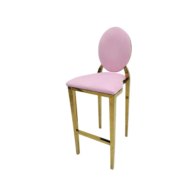 F-BS133-LP Gold Dior barstool with light pink fabric seat covers
