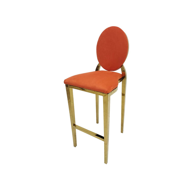 F-BS133-OR Gold Dior barstool in orange fabric