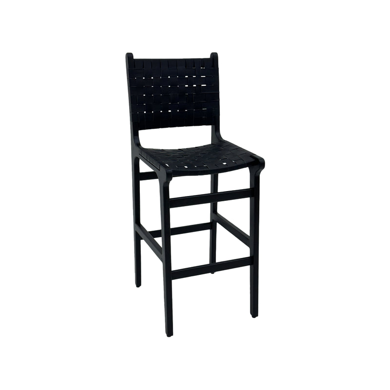 F-BS138-BL Baxter barstool in black leather with black wooden frame