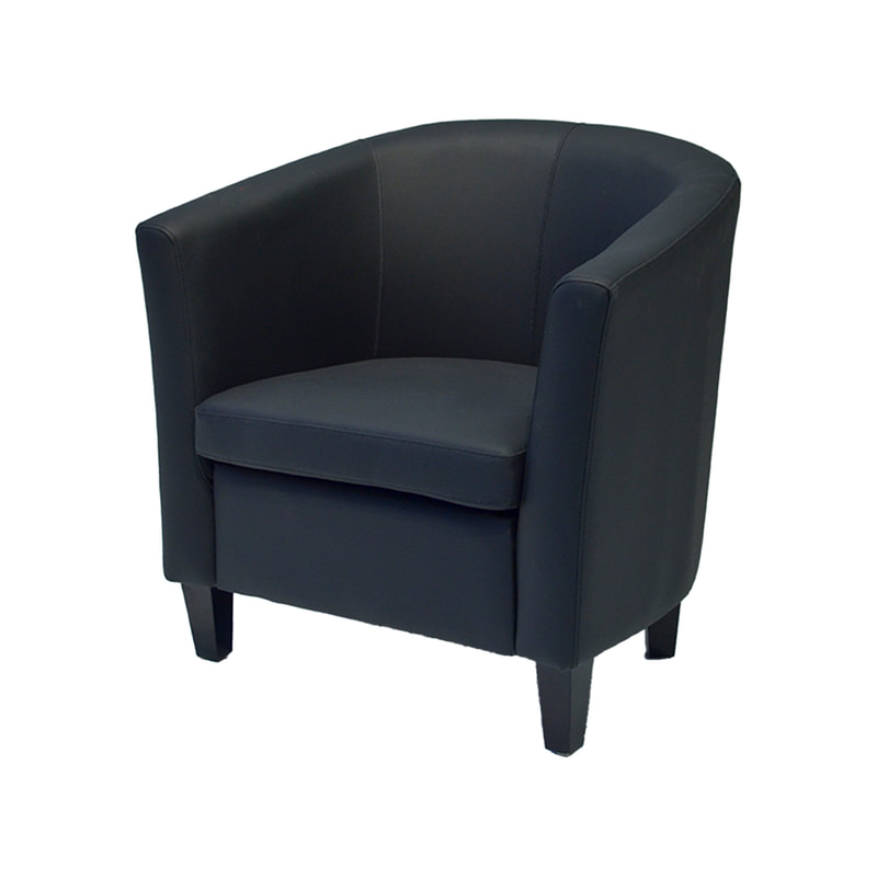 F-CC102-WH Sofia club chair in black leatherette with black wooden legs
