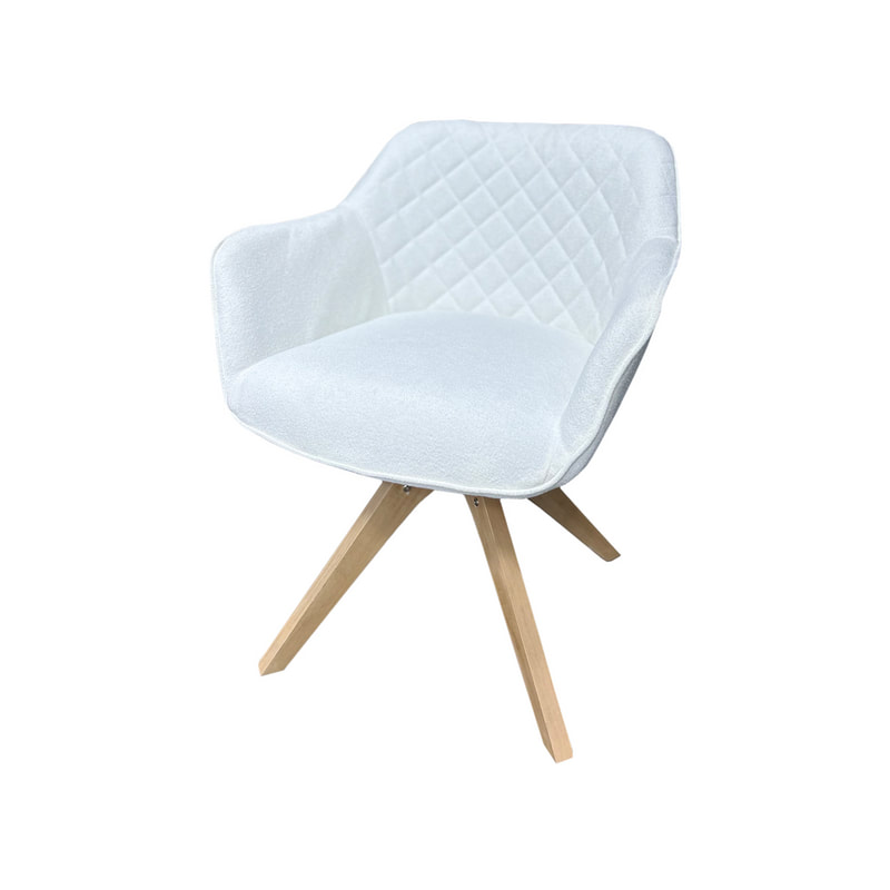 F-CC111-WH Edison club chair in white fabric with wooden legs