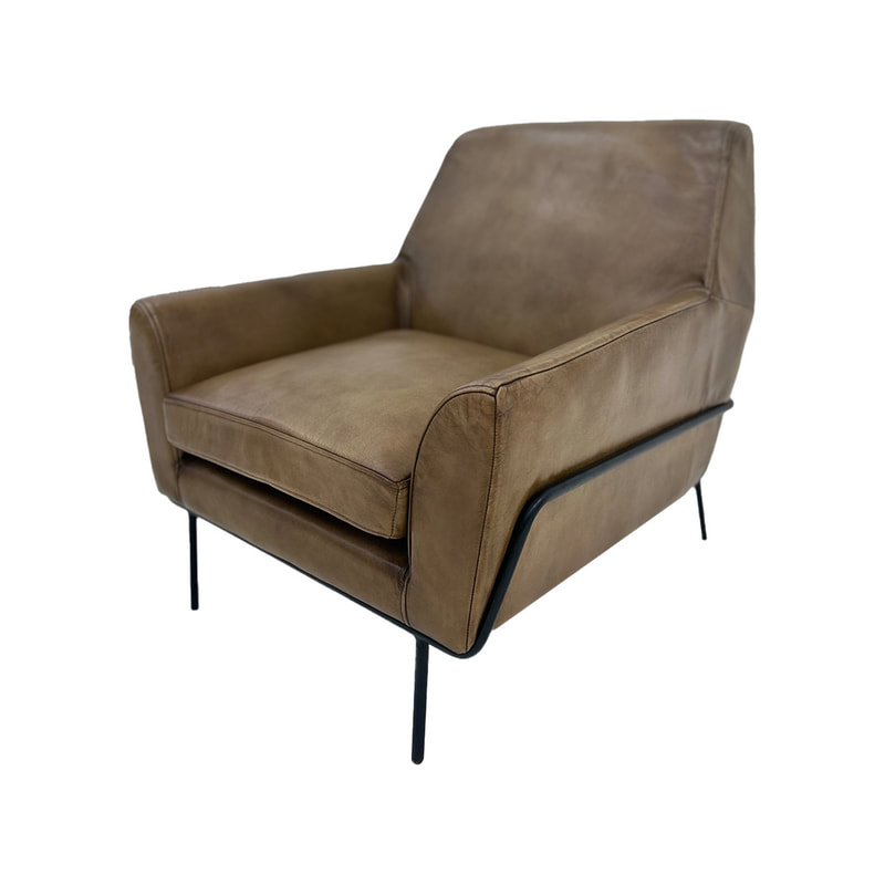 F-CC115-NT Morris club chair in natural tan leather with black powder coated frame