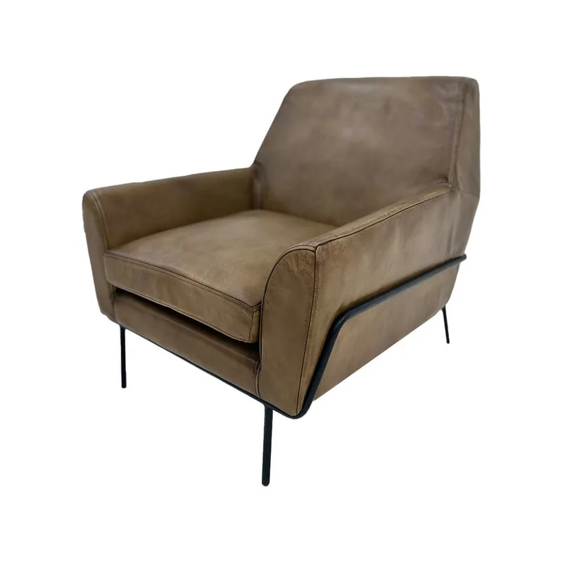 F-CC115-NT Morris club chair in natural tan leather with black powder coated frame