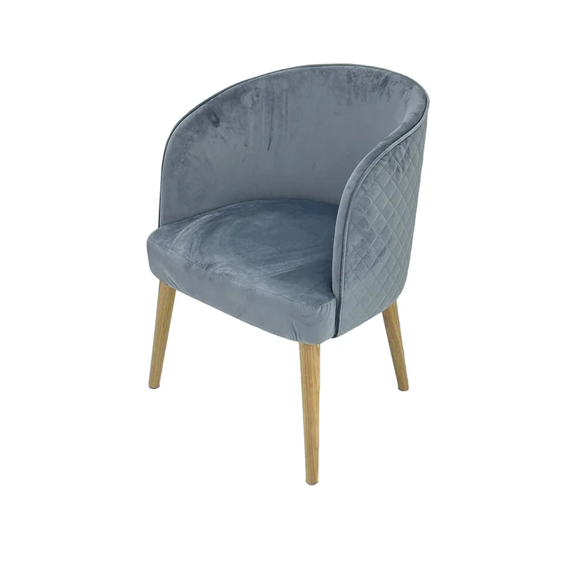 F-CC126-GY Caitlin club chair in grey velvet with wooden legs 