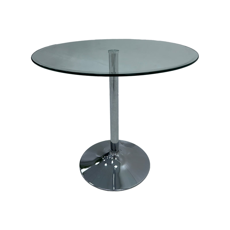 F-CF103-CL Adie round cafe table with glass top and stainless steel base
