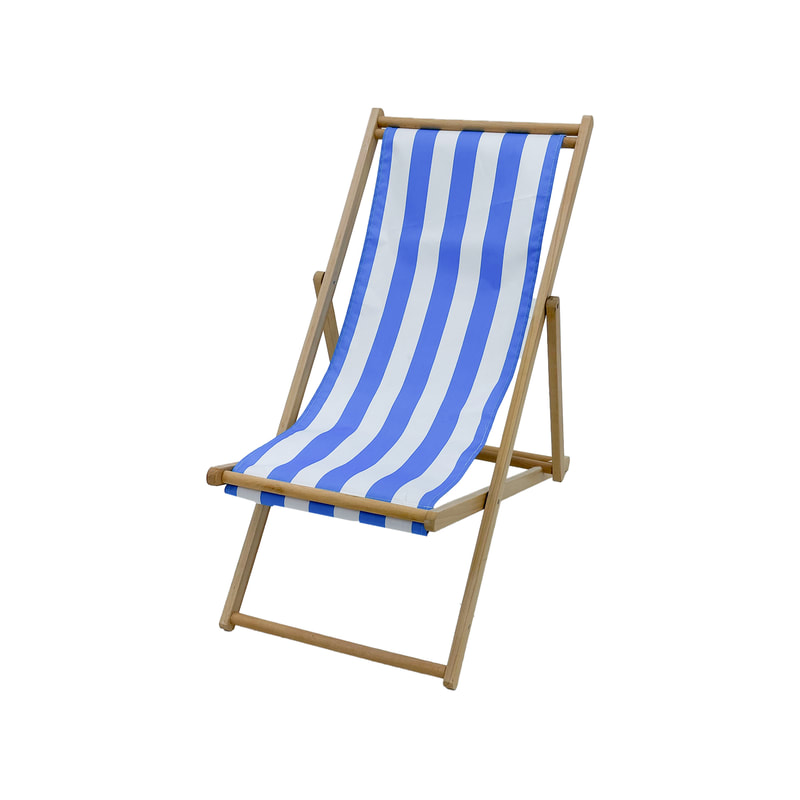 F-DC101-UW Malibu deck chair in blue and white striped fabric with natural wooden frame