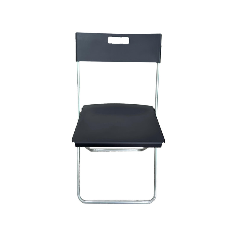F-FC102-BL Tuck folding chair in black plastic with silver metal frame