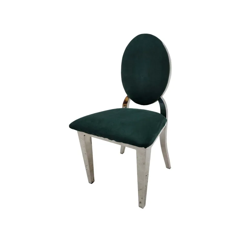 F-KC132-EG Kids silver Dior chair in emerald green fabric with silver plated frame