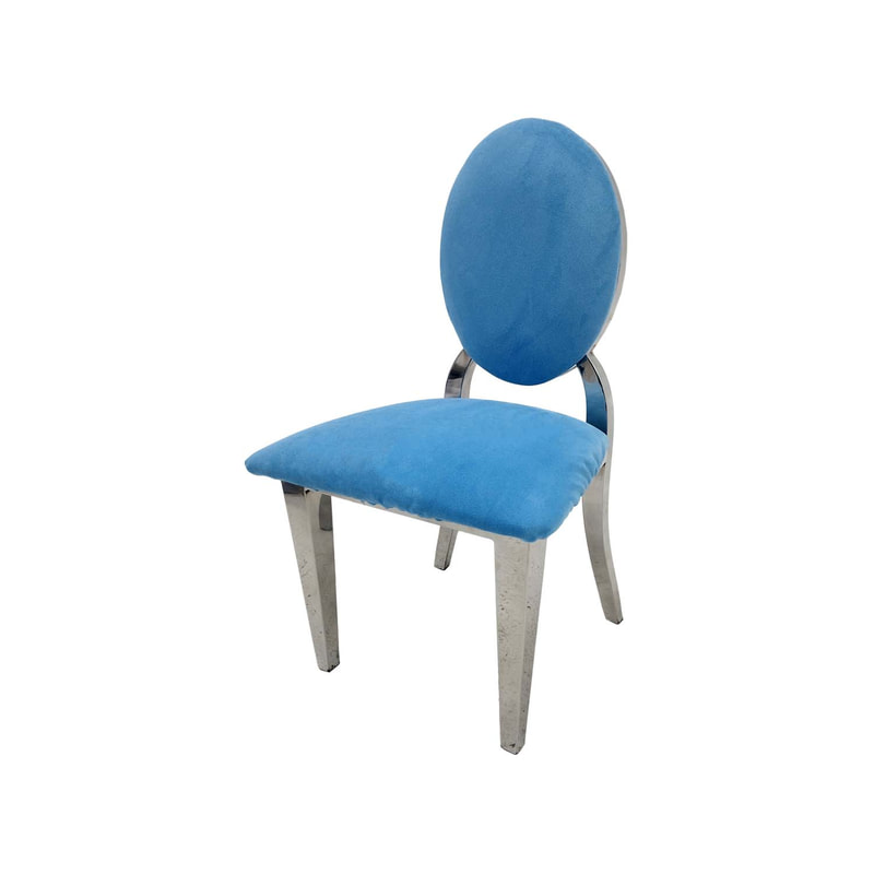 F-KC132-LB Kids silver Dior chair in light blue fabric with silver plated frame