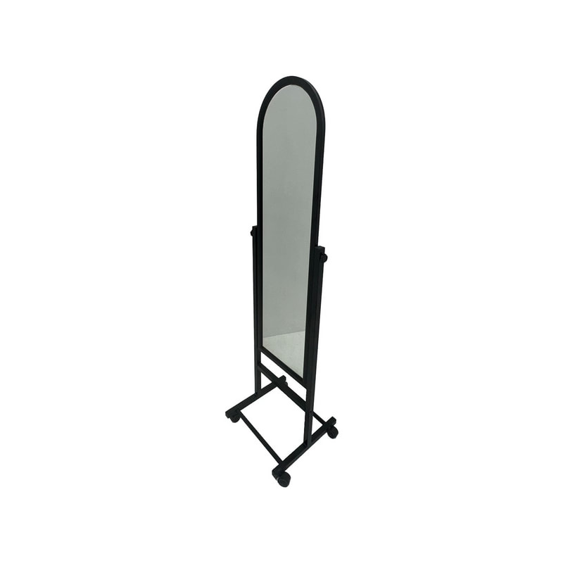 F-MI152-BL Inge full height mirror with a black metal frame on wheels