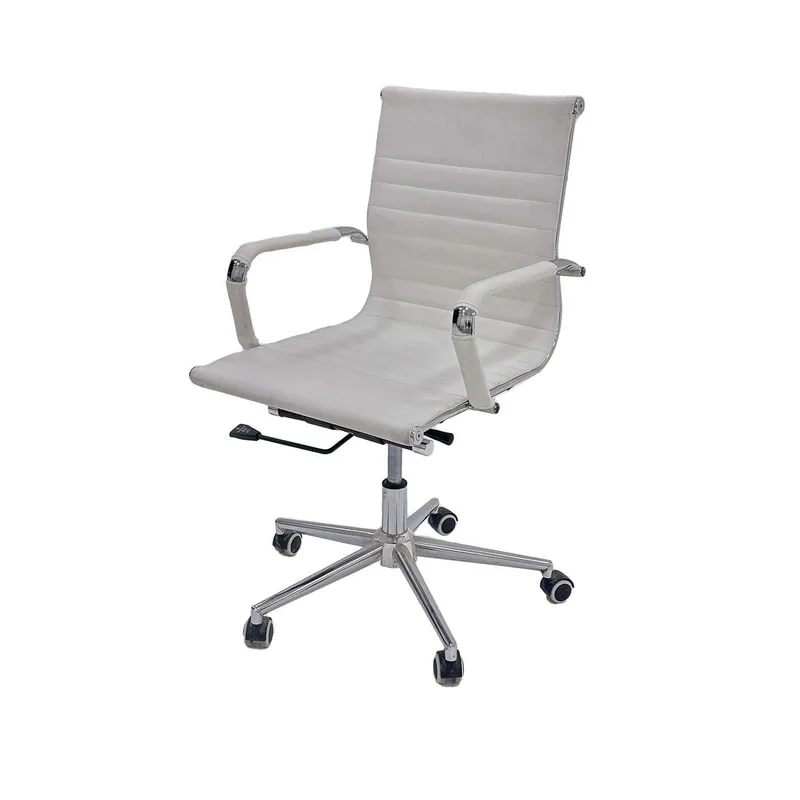 F-OC101-WH Leo swivel office chair in white leatherette with metal frame