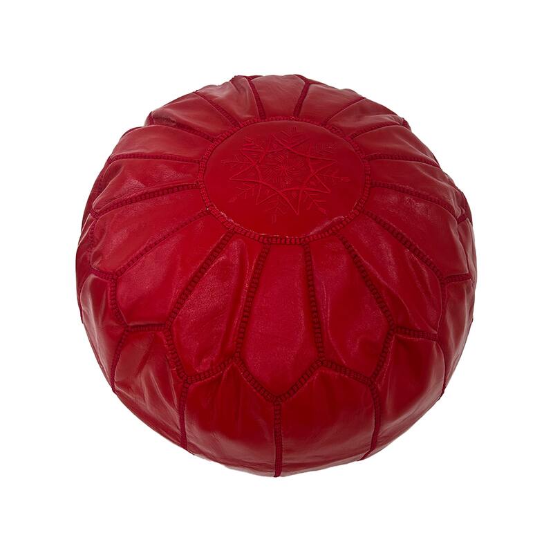 F-PF101-DR Moroccan pouffe in dark red leather