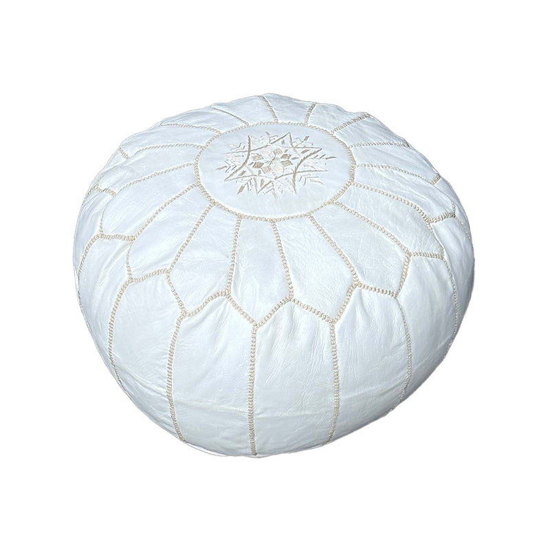 F-PF101-WH Moroccan pouffe in white leather