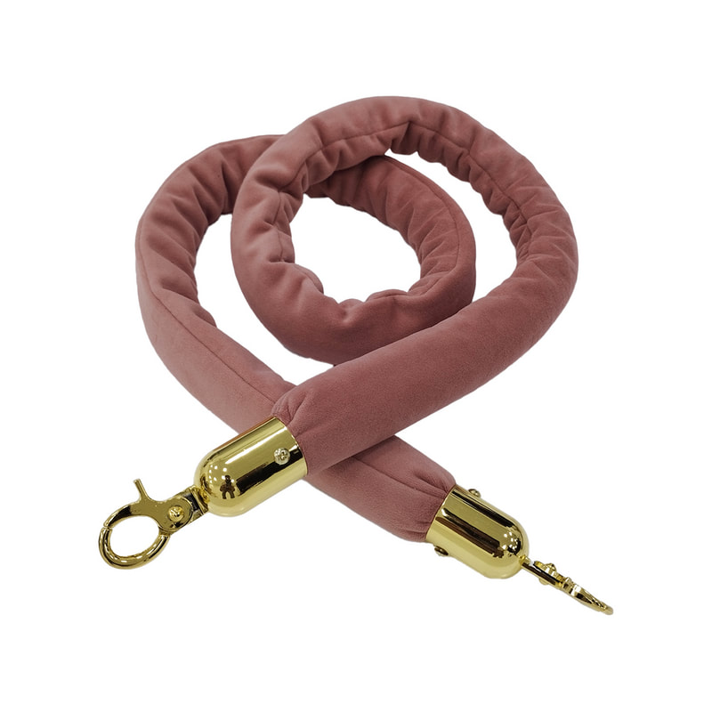 F-RP110-BP - Blush pink velvet rope with gold metal ends - 1.5m long
