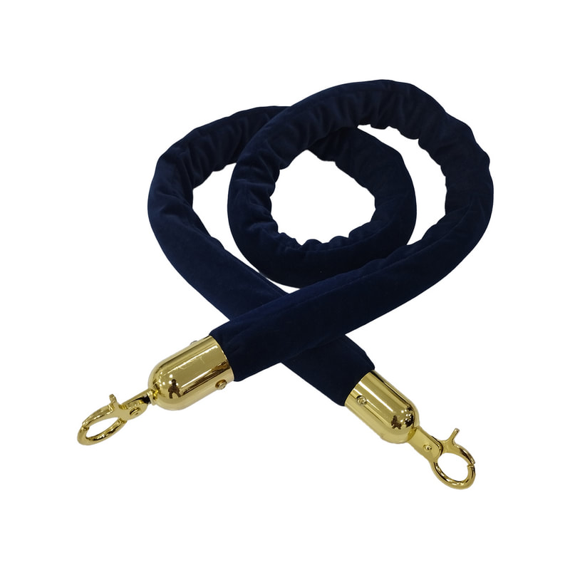 F-RP110-MB - Midnight blue velvet rope with gold metal ends - 1.5m long