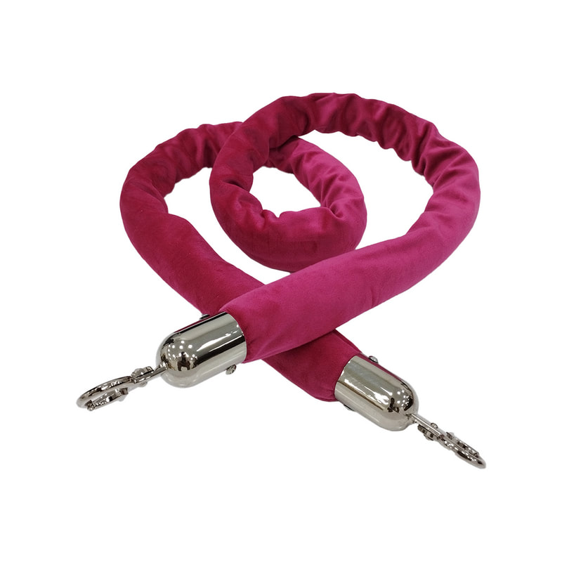 F-RP111-HP - Hot pink velvet rope with silver metal ends - 1.5m long