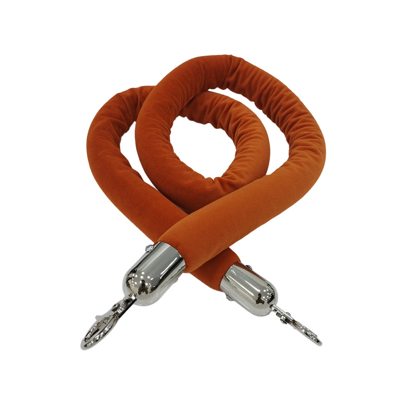 F-RP111-OR - Pumpkin orange velvet rope with silver metal ends - 1.5m long