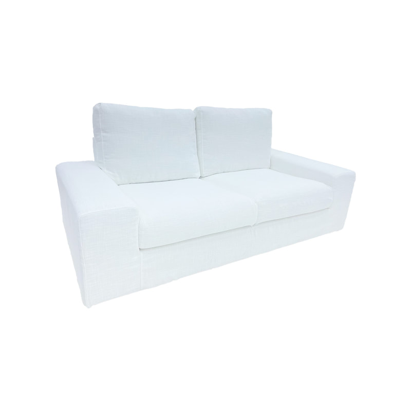 F-SD110-WH Berlin double sofa in white fabric with wooden legs