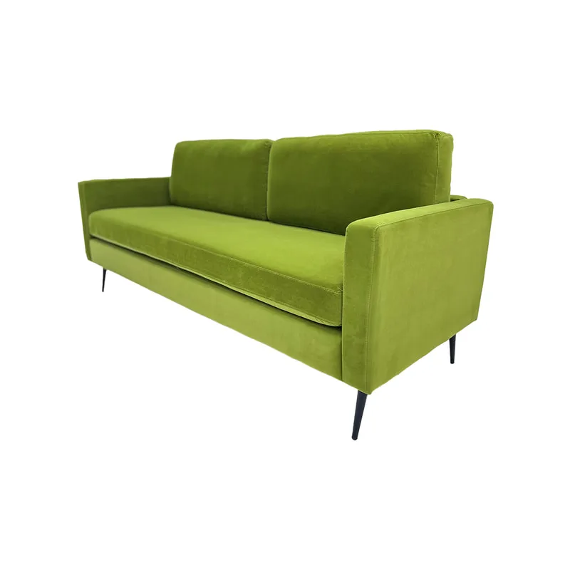 F-SF105-OG Capri three seater sofa in olive green velvet with black legs