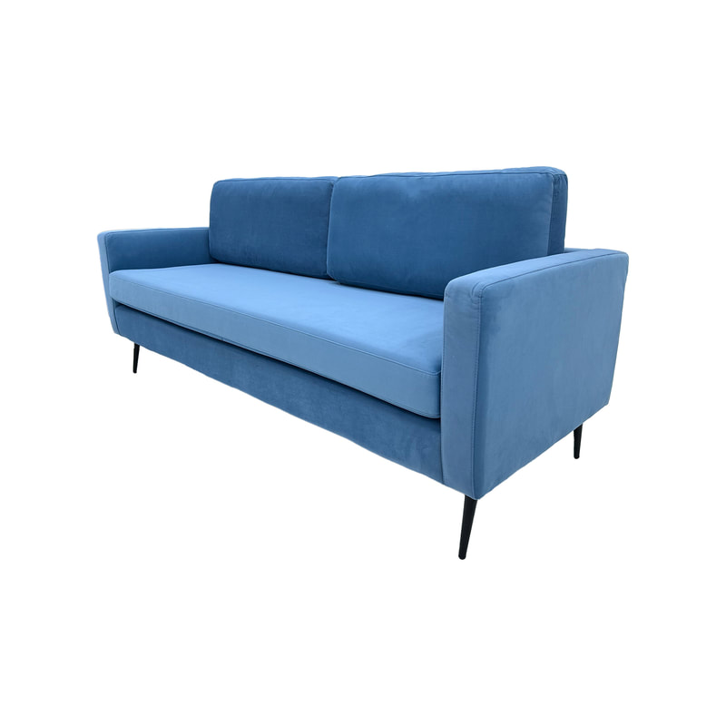 F-SF105-PB Capri three seater sofa in  petrol blue velvet with black legs