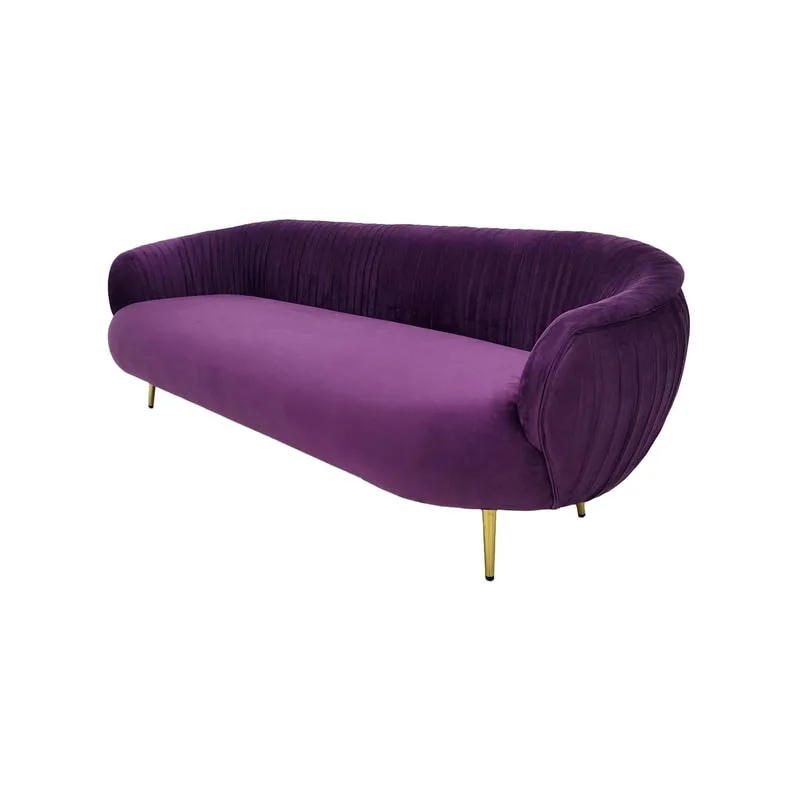 F-SF134-PR Charley three seater sofa in purple velvet with gold legs