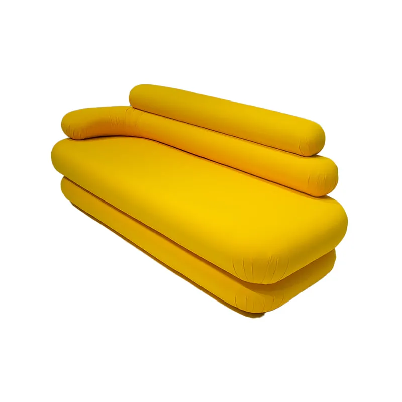 F-SF146-YL Bubble three seater sofa in yellow fabric with button feet 