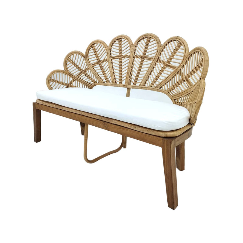 F-SF202-NT Bella two seater sofa with natural cane frame and white fabric cushion