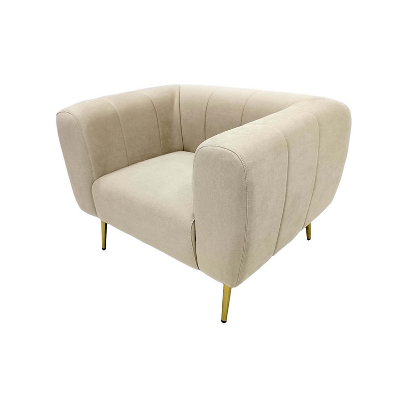 F-SN102-CR Audrey single seater sofa in cream suede with gold legs