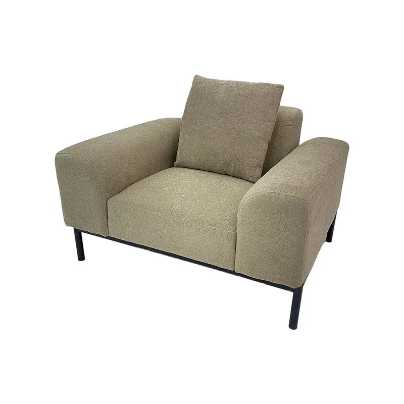 F-SN103-BE Fairfax single seater sofa in beige fabric with wooden legs
